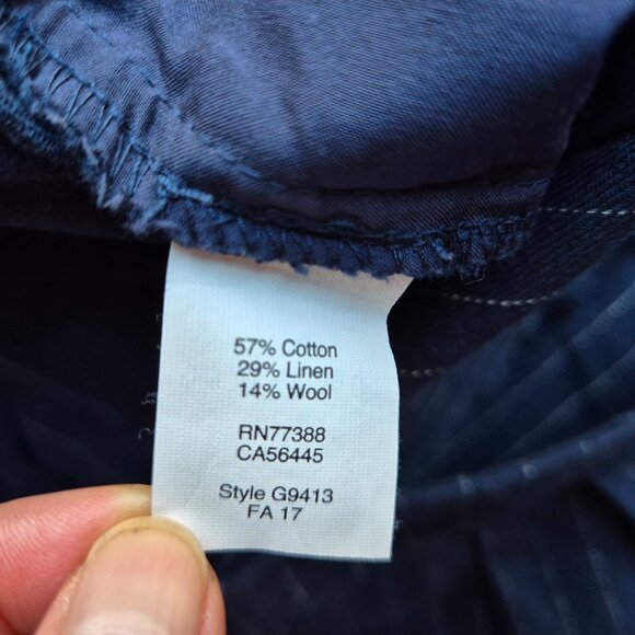 Madewell Pleated Track Trousers Cotton Linen Wool Blend Blue Pinstripe - Picture 11 of 15